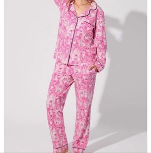 Bed head Pajamas Set Top Long Sleeve & Pants Paw-fectly Pink Jersey Sz L Novelty
